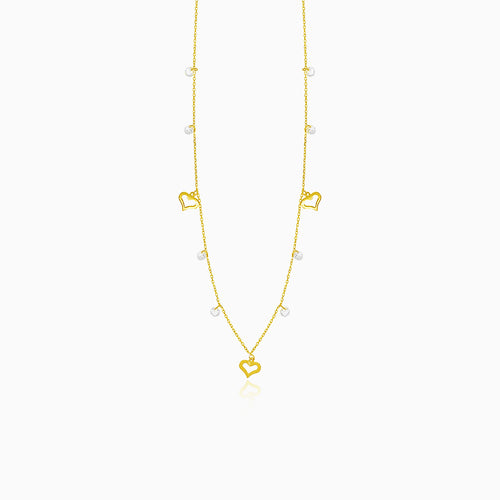 Zlatý náhrdelník srdci a zirkony