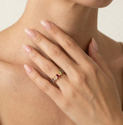 Yellow gold multi color gemstone ring