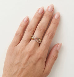 Radiant tri-gold cubic zirconia ring