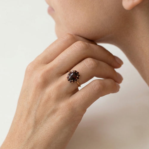 Timeless glamour garnet fine step cut clusters ring