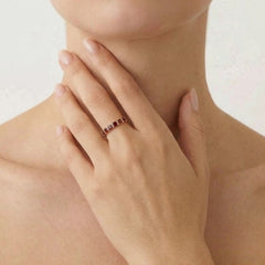 Elegant two row garnet gold ring