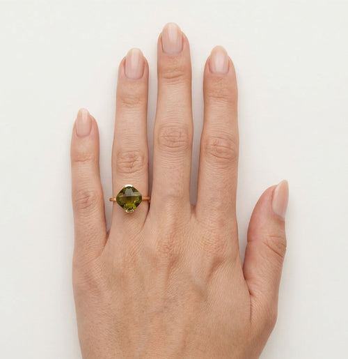 Cushion cut modavite gold ring