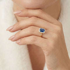 Blue sapphire emerald cut ring