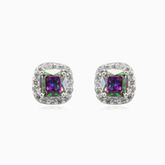 Square royal mystic topaz studs