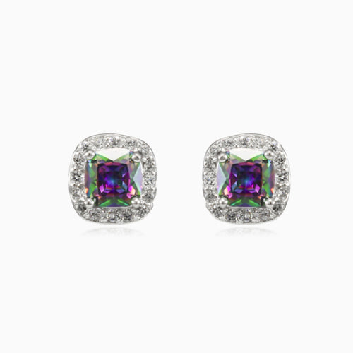 Square royal mystic topaz studs