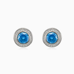Bezel halo topaz stud earrings