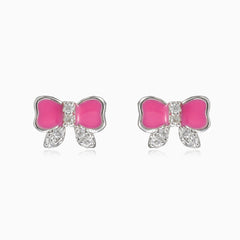 Stříbrné náušnice růžová mašle