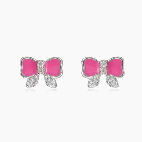 Stříbrné náušnice růžová mašle