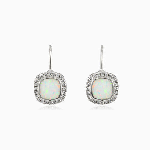 Square drop white opal earrings