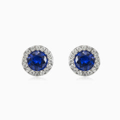 Round halo blue quartz studs