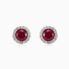 Round halo red quartz studs