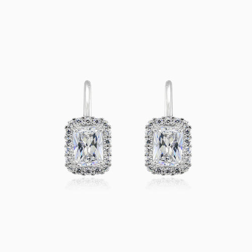 Boucles d’oreilles en or blanc avec zircon cubique rectangulaire