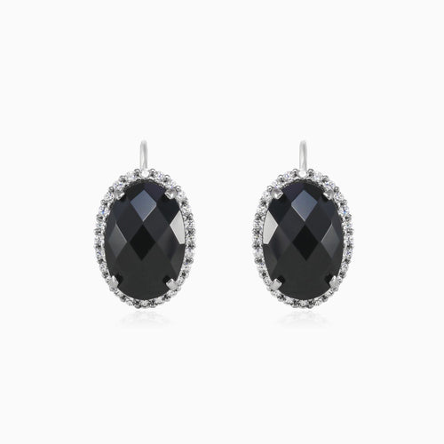 Boucles d'oreilles en or blanc avec onyx ovale halo