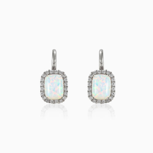 Boucles d’oreilles opale blanche rectangulaires