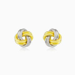 Bicolor gold knot studs