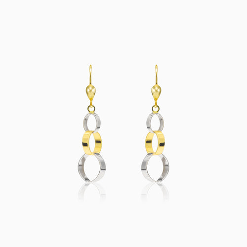 Visací naušnice z bílého a žlutého zlata ve tvaru řetězu