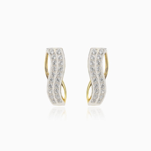 Zlaté náušnice oblé linie kubické zirkonie