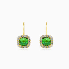 Boucles d’oreilles en or avec quartz vert taille coussin