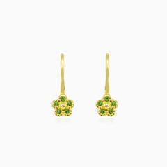 Boucles d’oreilles en or jaune avec fleurs vertes
