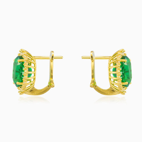 Královské zlaté oválné náušnice se syntetickým smaragdem