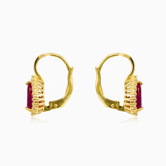 Zlaté náušnice se syntetickým rubínem