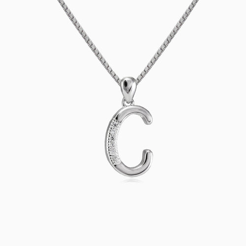 Merveilleux pendentif lettre C en argent sterling, orné de zircone cubique.