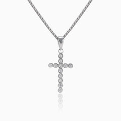 Croix ronde en argent avec zirconiums cubiques