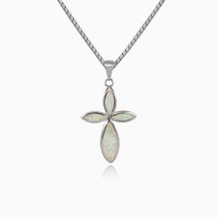 Croix en opale blanche marquise