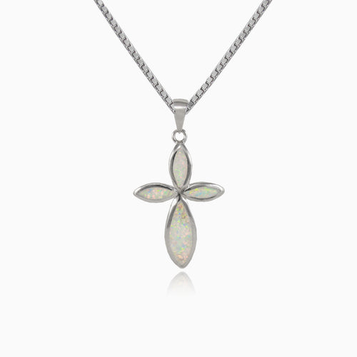 Bílý opál kříž ve tvaru Markýza