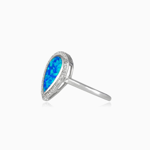 Bague en opale bleue en forme de goutte