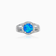 Bague royale sécurisée en opale bleue ronde