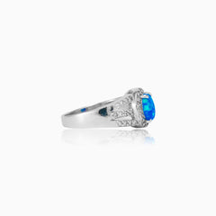 Bague royale sécurisée en opale bleue ronde