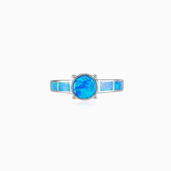 Bague tendance en opale bleue