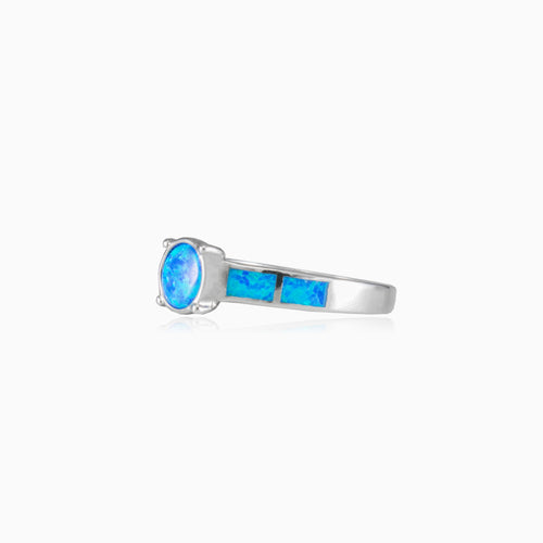 Bague tendance en opale bleue