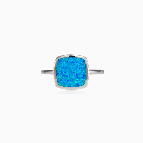 Anillo cuadrado plano de ópalo azul