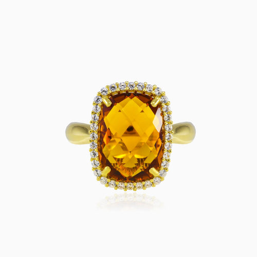 Bague massive en or avec citrine coussin
